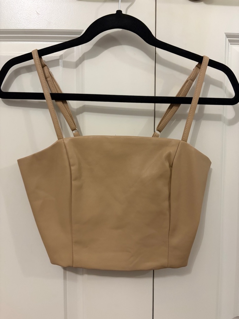 Faux Leather Square Neck Crop Top in Tan